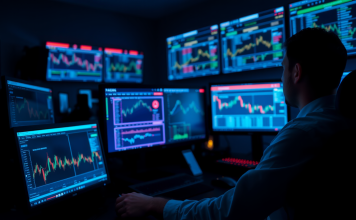 Trader bei Nacht vor Monitoren