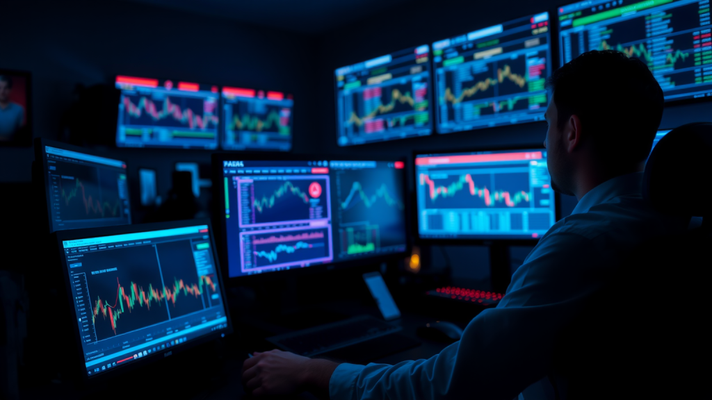 Trader bei Nacht vor Monitoren