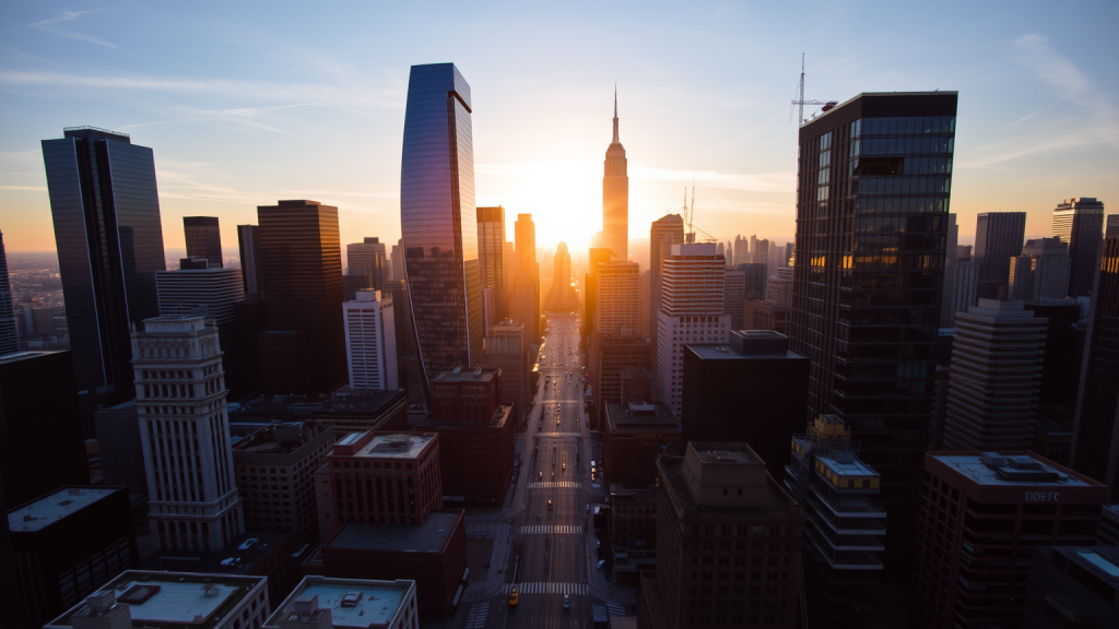 Finanzdistrikt bei Sonnenaufgang