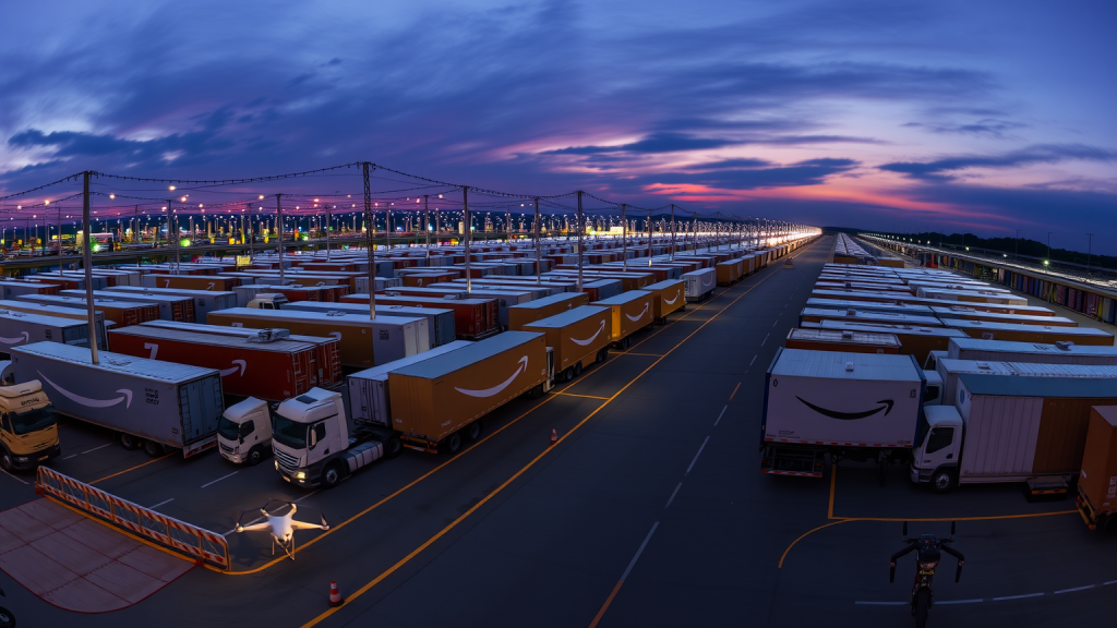 Amazon-Logistikzentrum bei Sonnenaufgang