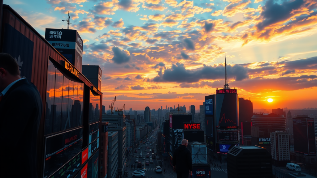 Hektischer Finanzbezirk bei Sonnenaufgang