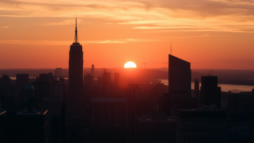 Stadtansicht bei Sonnenuntergang