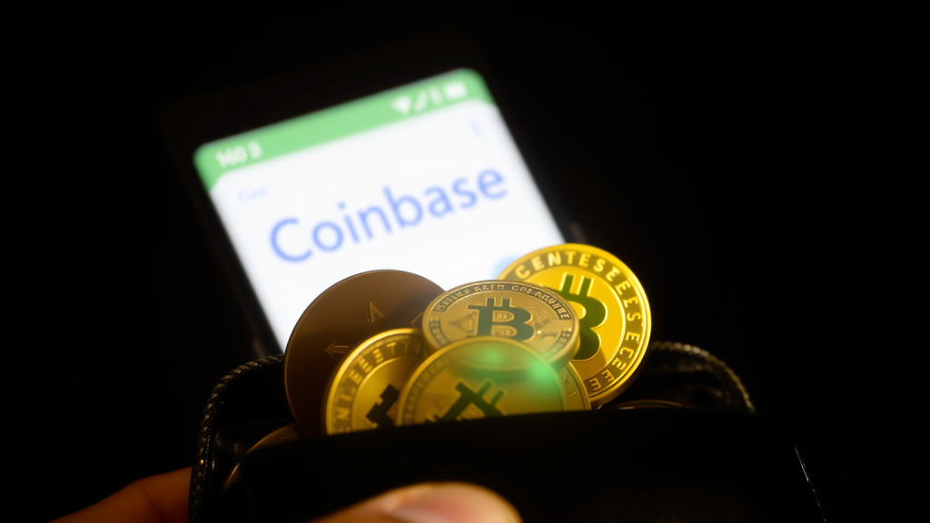 Digitale Geldbörse mit Kryptowährung und Coinbase-App