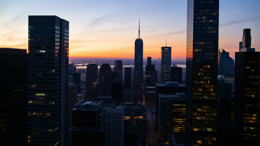 Finanzbezirk bei Sonnenuntergang