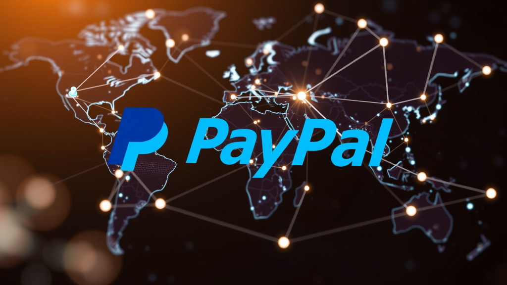 Globale Vernetzung durch PayPal auf digitaler Karte