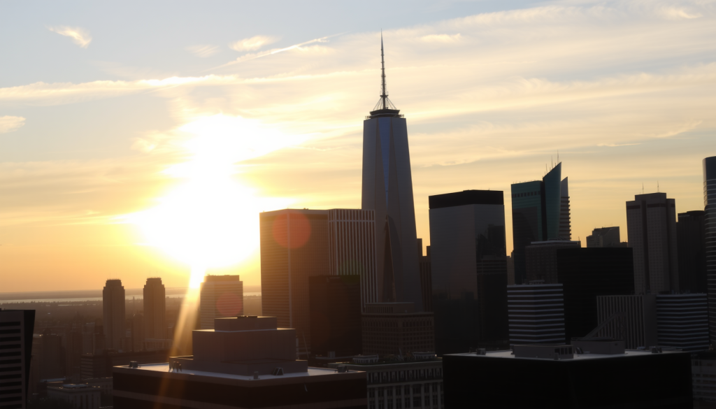 Finanzviertel bei Sonnenaufgang.