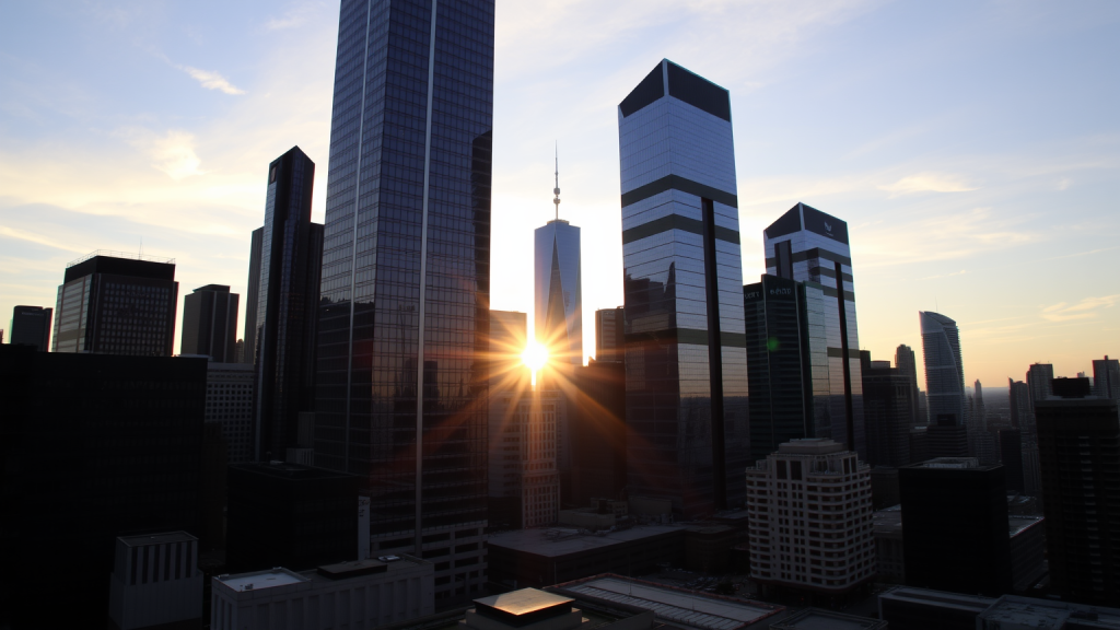 Sonnenaufgang über Finanzviertel.