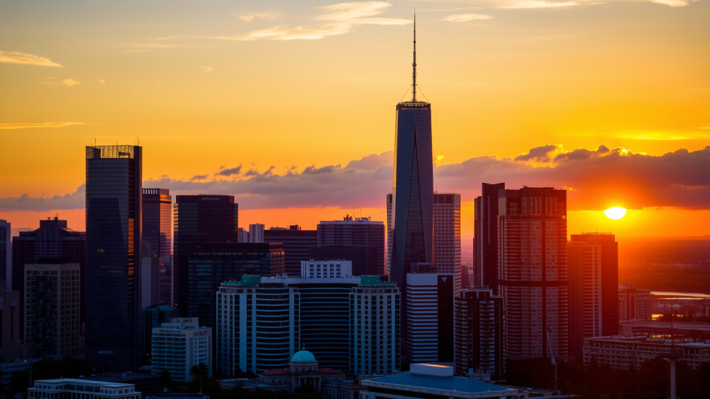 Stadtansicht bei Sonnenuntergang