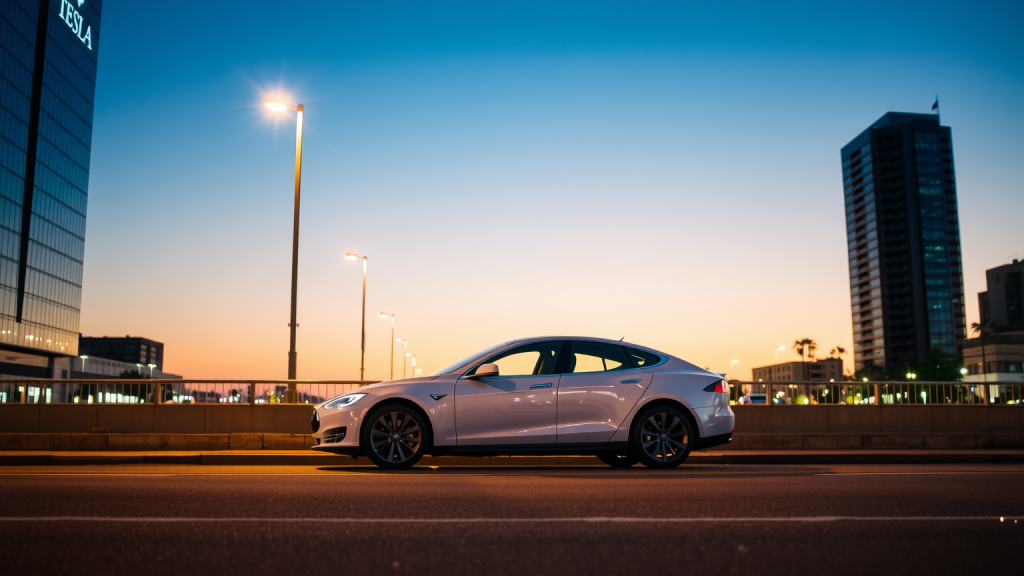 Tesla Model S bei Abendbeleuchtung