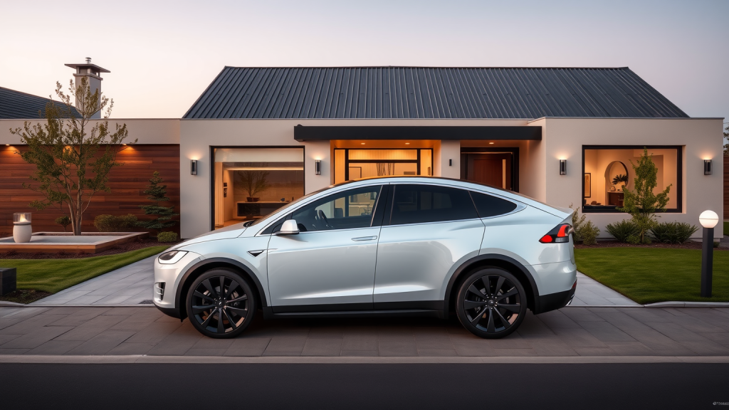 Tesla Model X vor modernem Haus